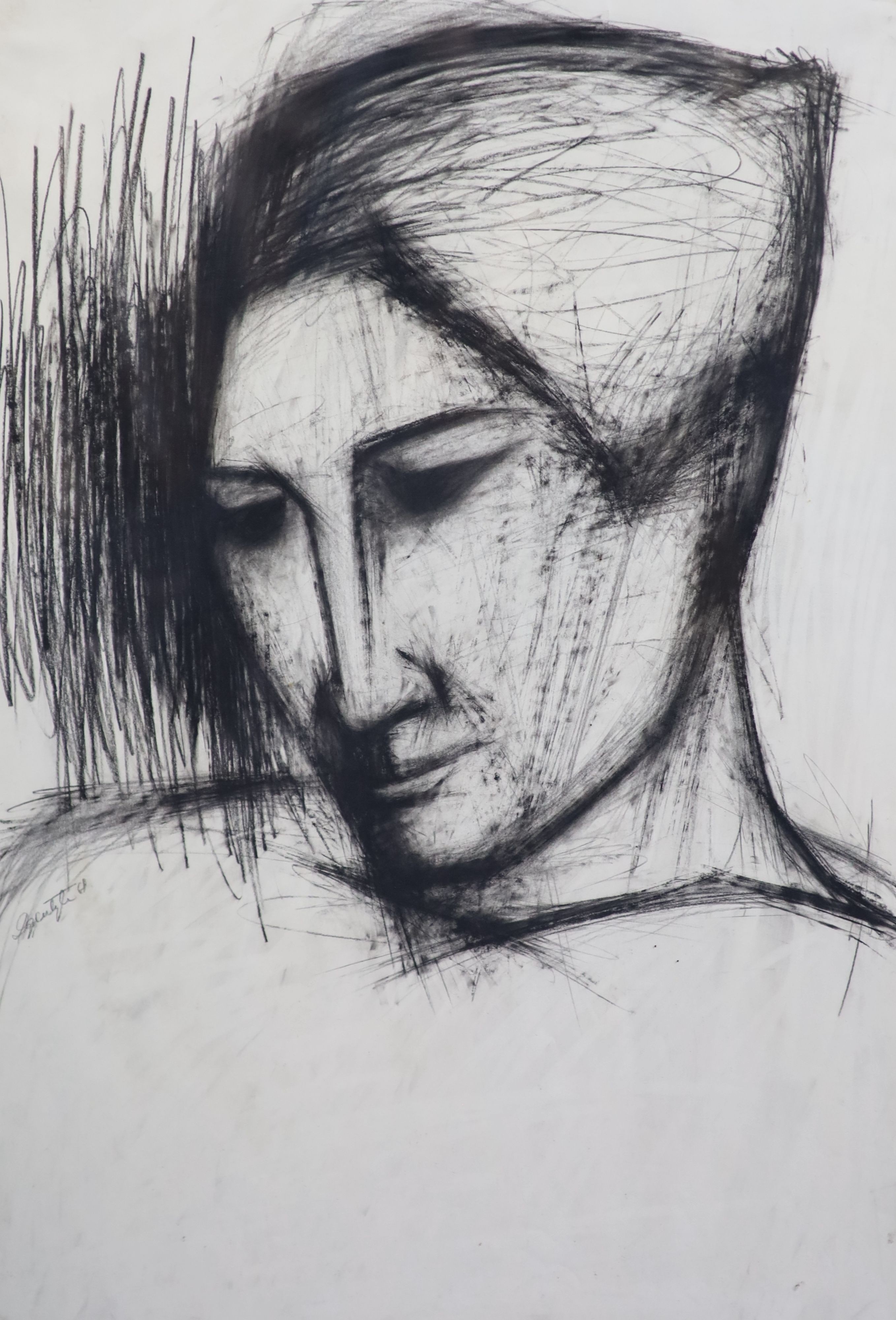 Elena Gaputyte (1927-1991), Self portrait, charcoal on paper, 74 x 50cm
